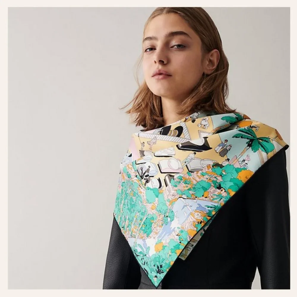 🏝️⛱️ New Authentic Hermes Silk Scarf on The Beach scarf 90 with Box